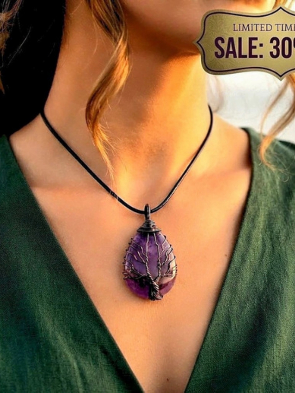Purple Wire-Wrapped Tree Pendant Necklace New